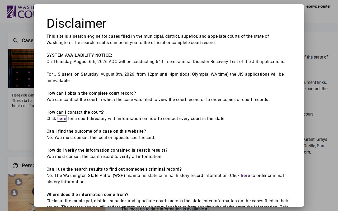 Puyallup people search on the Washington Courts name and case portal
