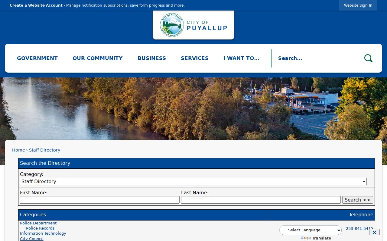 Puyallup people directories city staff interface