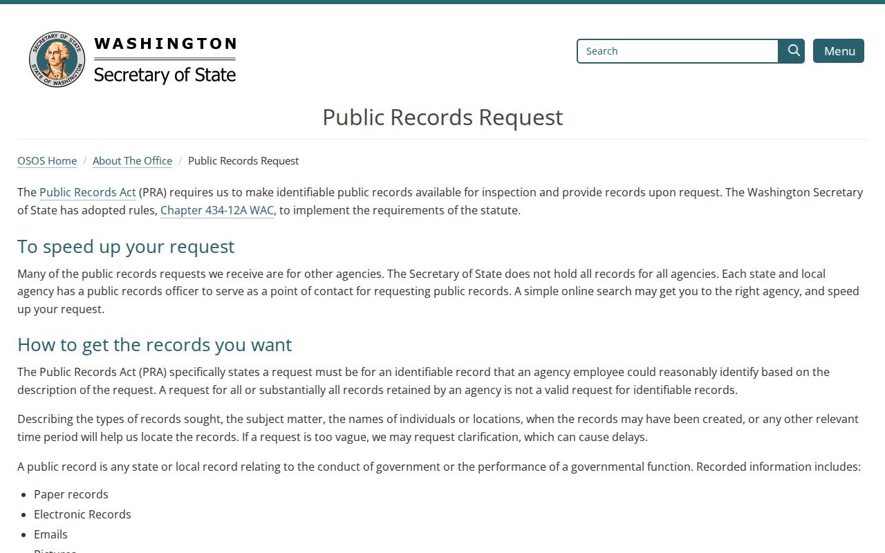 Puyallup voter registration records Secretary of State request portal